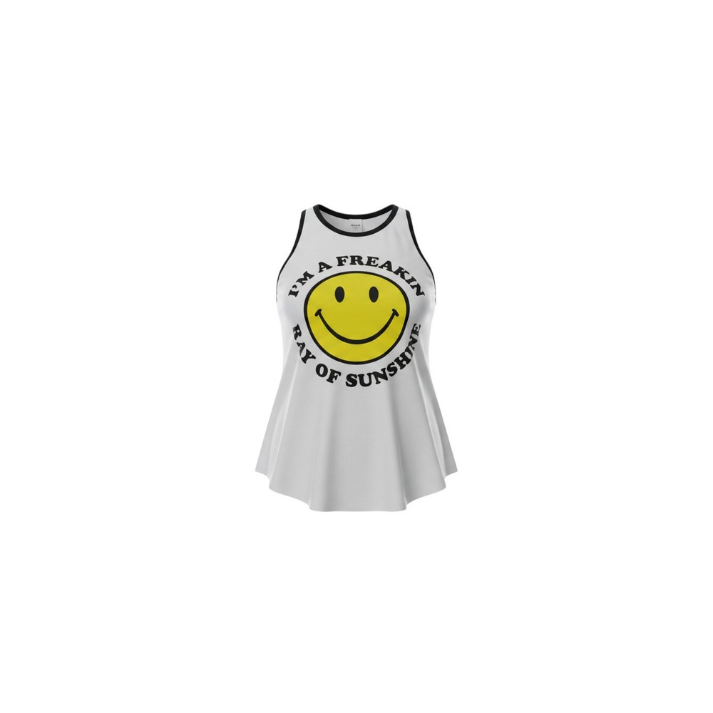 Mighty Fine Tank Top Womens Medium White Ray Of Sunshine Smiley Face Ringer